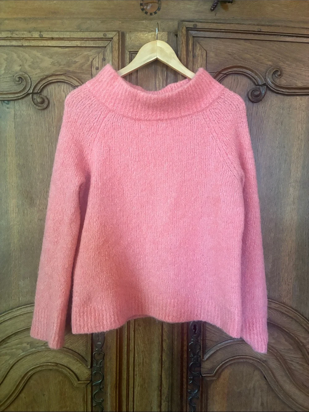Anthropologie Moth Boucle Mockneck Pullover Wool/ Alpaca Blend Coral Size Medium